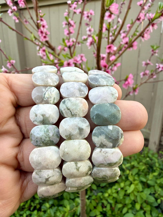 Auspicious Jade Bracelet 10x15mm Natural Stone Green Jade Healing Crystal Prosperity Luck Energy Jewelry Gift