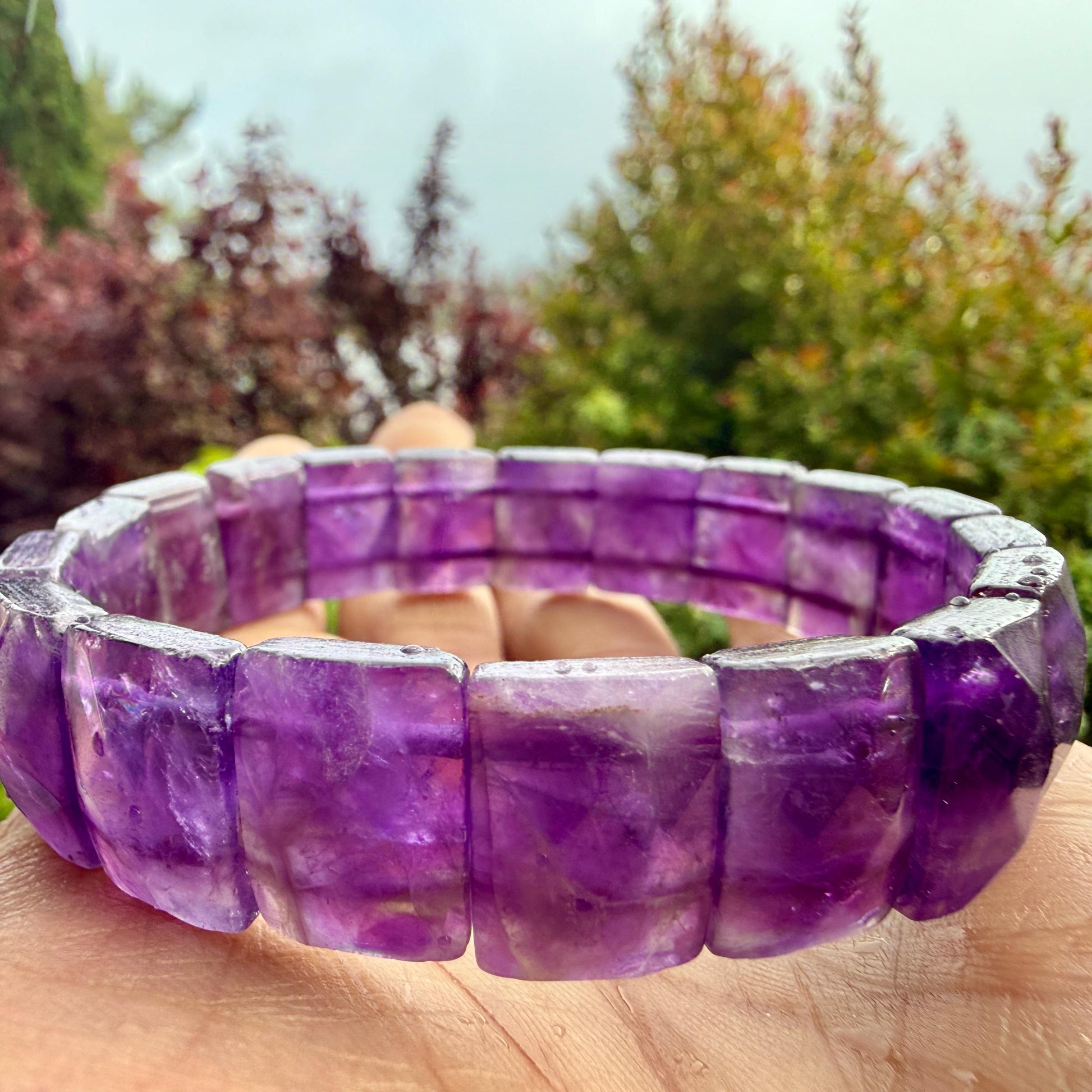 Amethyst Bracelet 15mm Faceted Rectangle Beads Natural Crystal Healing Jewelry Protection Energy Gift