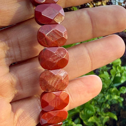 Red Jasper Bracelet 15mm Faceted Oval Beads Natural Stone Grounding Protection Energy Jewelry Gift