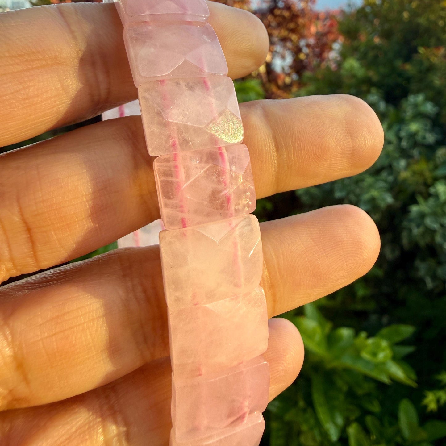 Rose Quartz Rectangular Faceted Bracelet 10x15MM • Natural Pink Crystal • Love, Compassion & Emotional Healing Jewelry