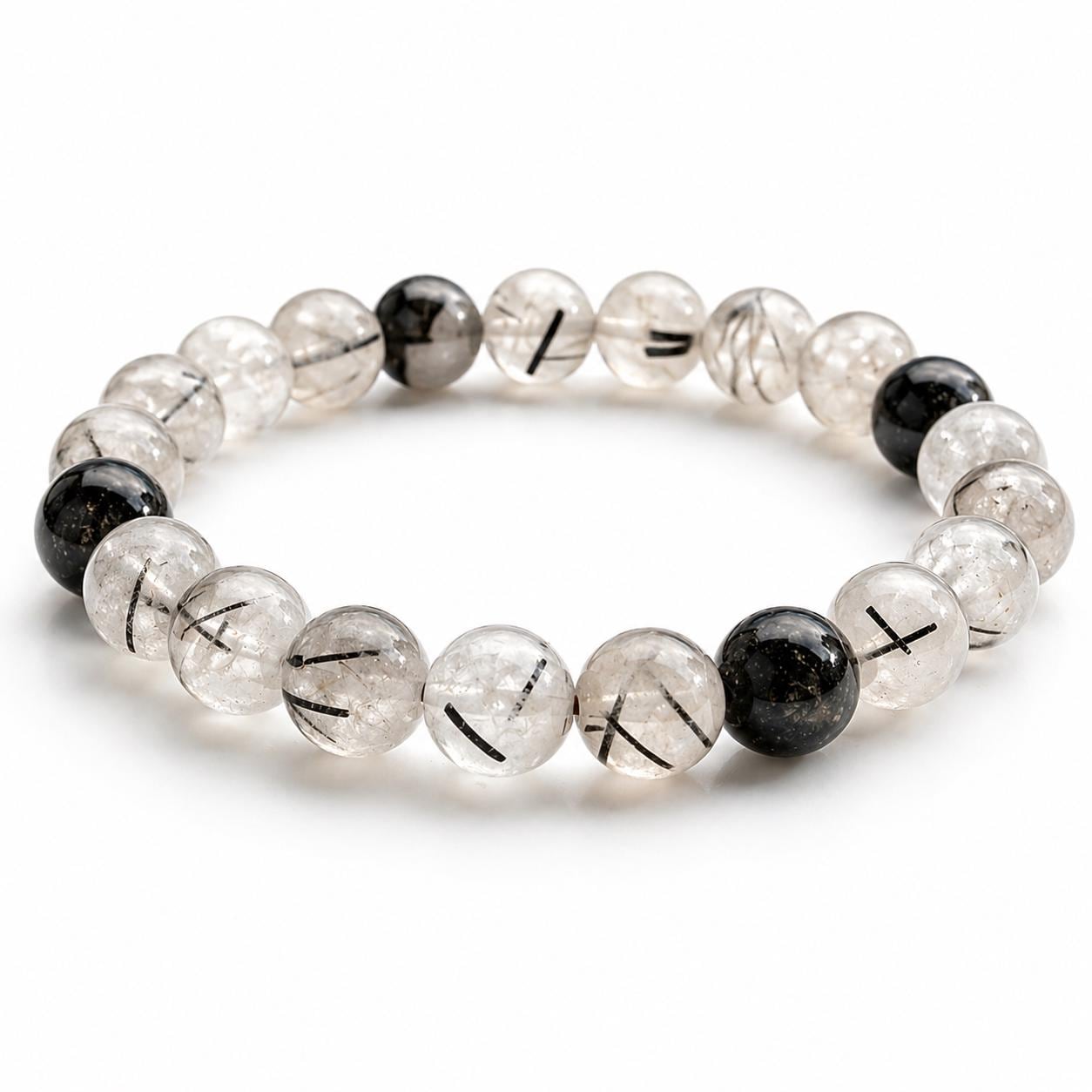 Natural Tourmalinated Quartz Bracelet Black Tourmaline Rutilated Rutile Quartz Protection Grounding Crystal Jewelry Gift