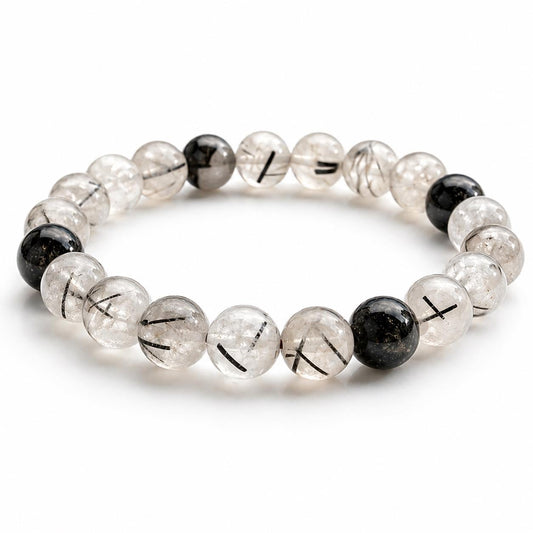 Natural Tourmalinated Quartz Bracelet Black Tourmaline Rutilated Rutile Quartz Protection Grounding Crystal Jewelry Gift