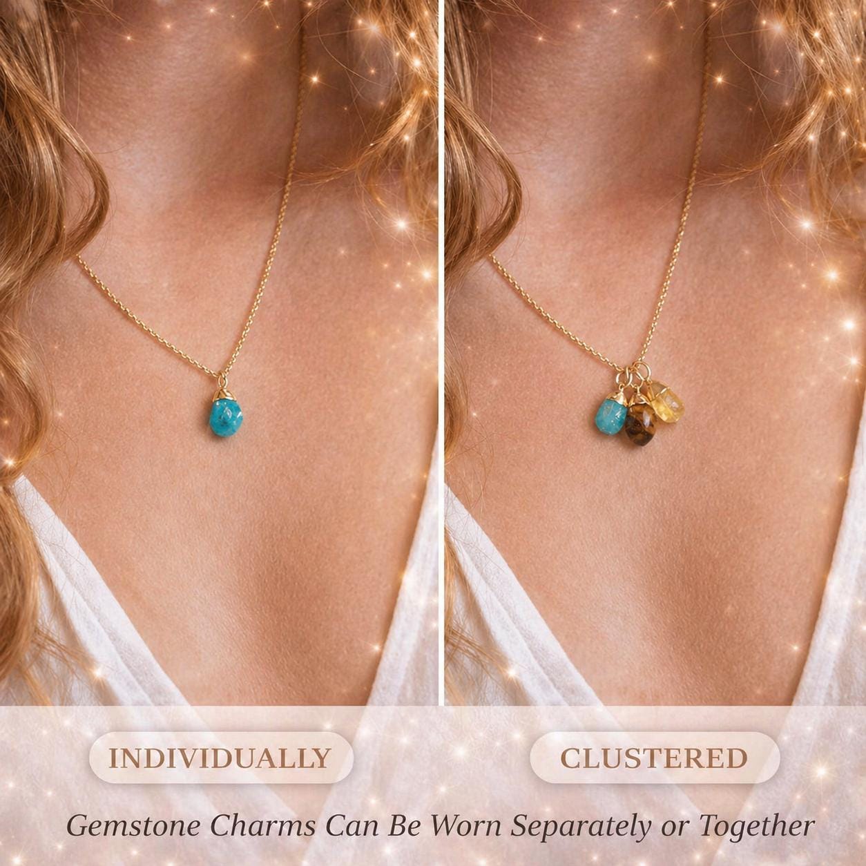 Gemini Zodiac Necklace: Raw Turquoise, Tiger Eye, Citrine Crystals