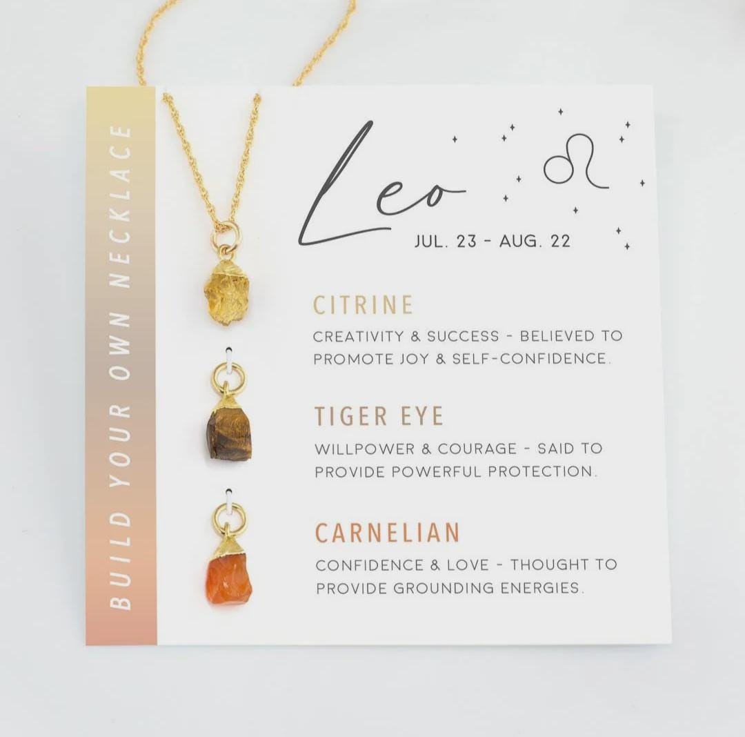 Leo Zodiac Necklace: Raw Citrine, Tiger's Eye, and Carnelian