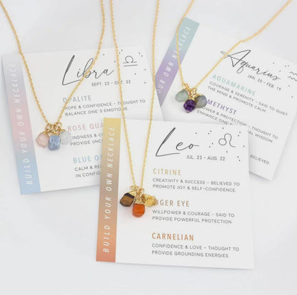 Virgo Zodiac Necklace: Raw Amazonite, Labradorite, and Pink Opal