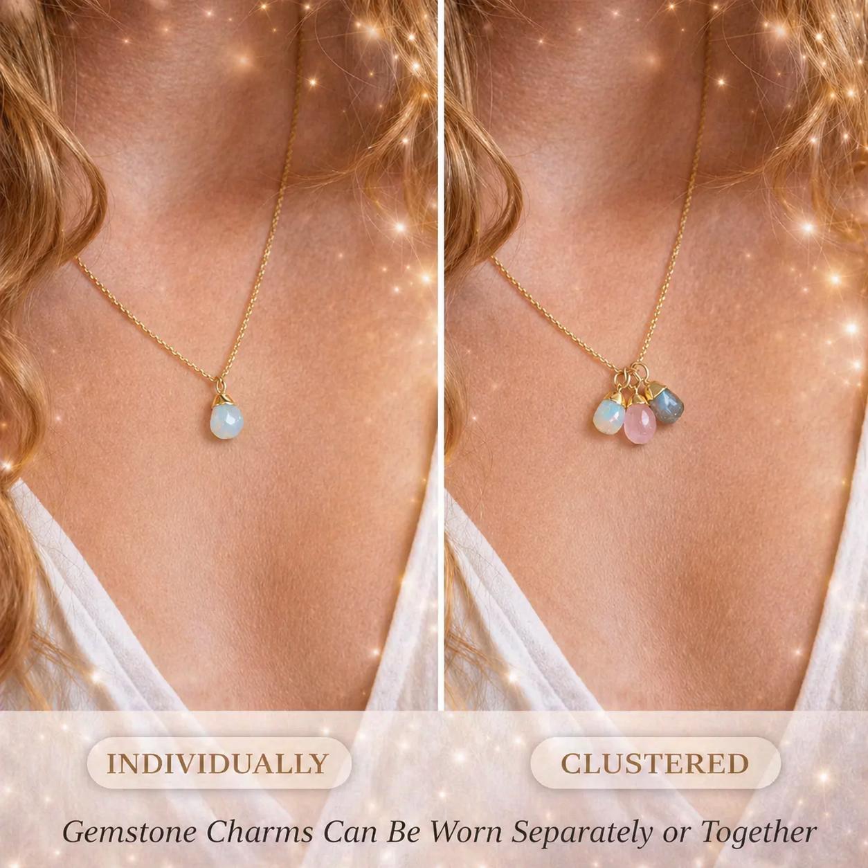 Libra Zodiac Necklace: Raw Opalite, Rose Quartz and Blue Opal