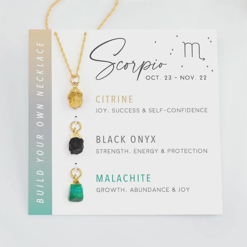 Scorpio Zodiac Necklace: Raw Citrine, Black Onyx and Malachite