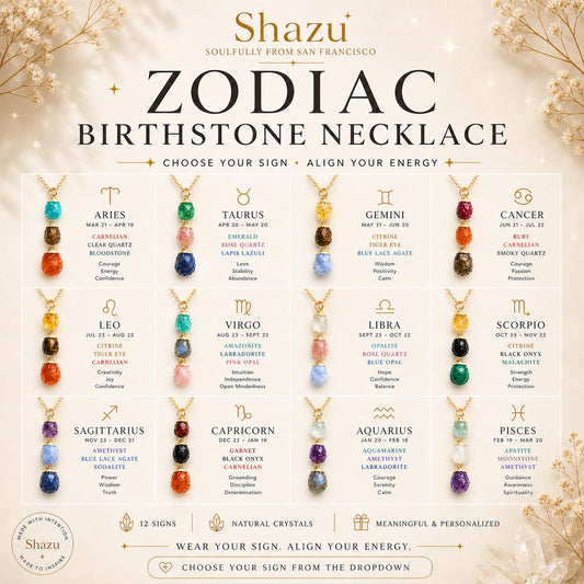 Zodiac Birthstone Necklace – 12 Astrology Signs Crystal Pendant, Personalized Star Sign Jewelry Gift for Her