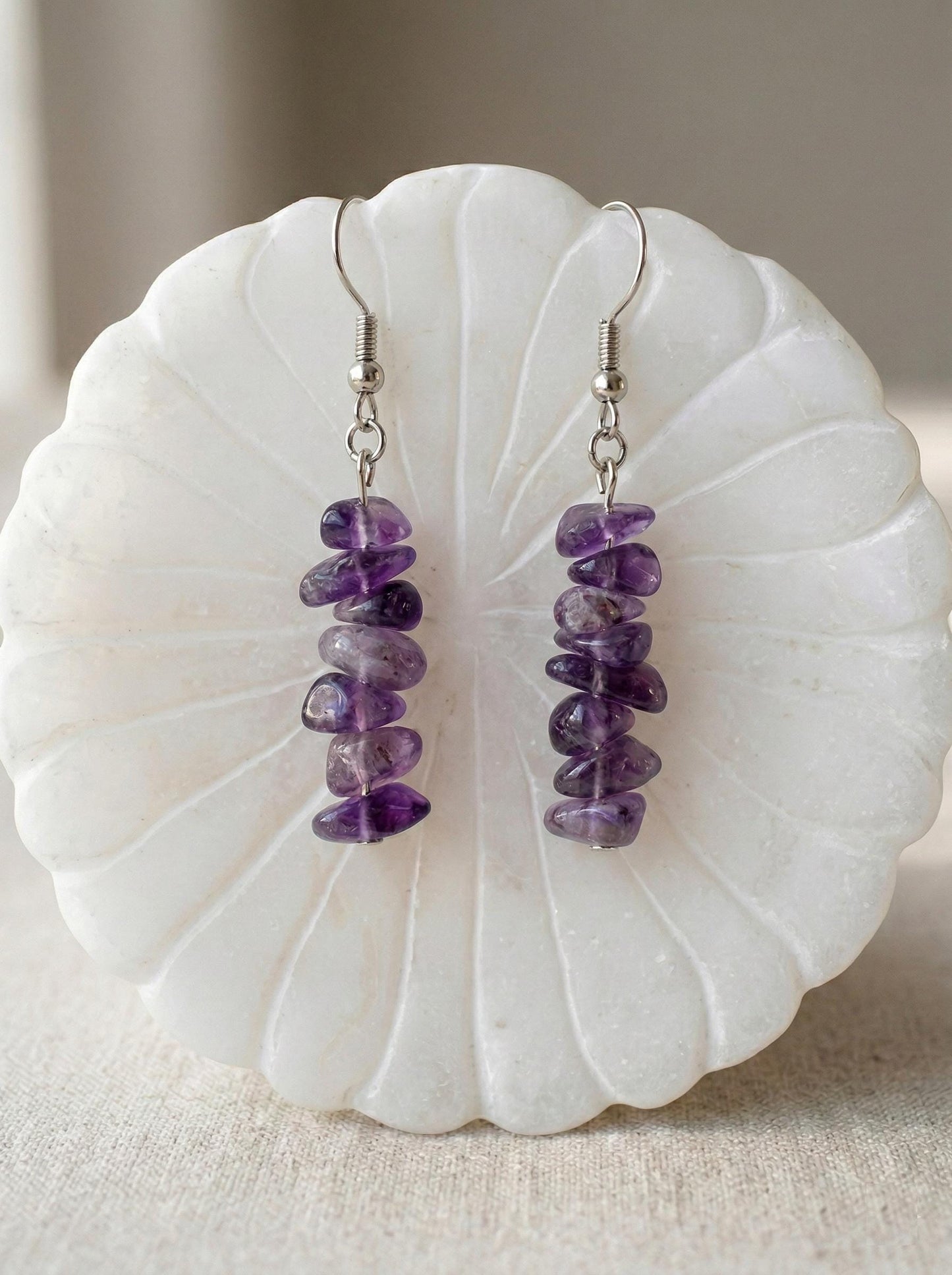 Amethyst Earrings – Natural Crystal Drop Earrings | Crown Chakra | Healing & Spiritual Balance | Boho Jewelry