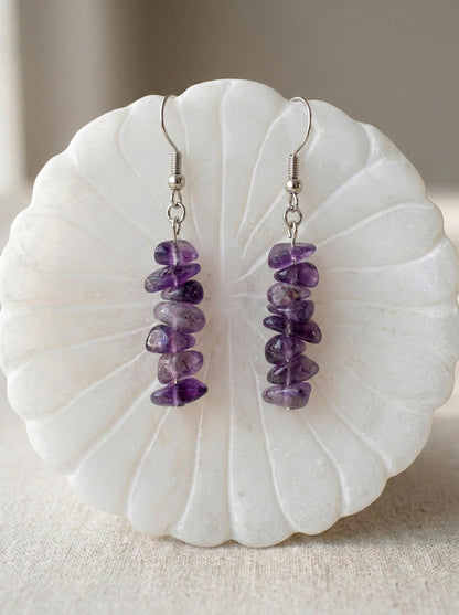 Amethyst Earrings – Natural Crystal Drop Earrings | Crown Chakra | Healing & Spiritual Balance | Boho Jewelry