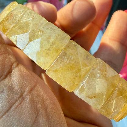 Authentic Natural Citrine Bracelet Untreated Solar Plexus Jewelry Faceted Square Pyramid Manifestation Gift