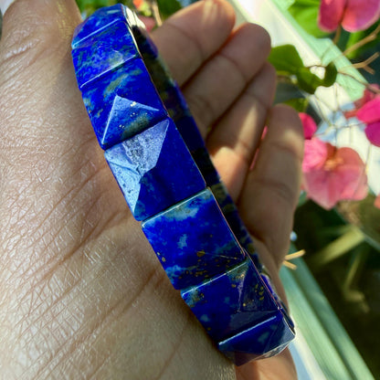 Lapis Lazuli Bracelet 12MM Square Pyramid Cut – Blue Crystal for Wisdom, Truth & Protection