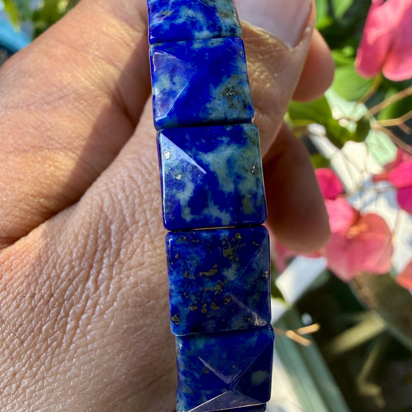 Lapis Lazuli Bracelet 12MM Square Pyramid Cut – Blue Crystal for Wisdom, Truth & Protection