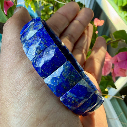 Lapis Lazuli Bracelet 15MM Rectangle Faceted – Blue Crystal for Wisdom, Truth & Protection