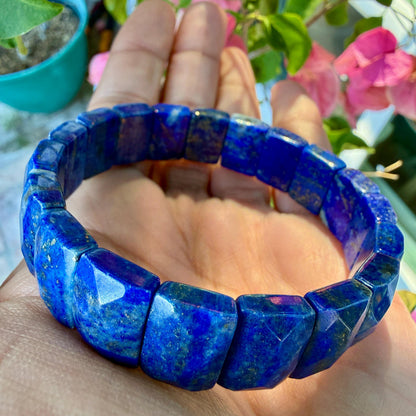 Lapis Lazuli Bracelet 15MM Rectangle Faceted – Blue Crystal for Wisdom, Truth & Protection