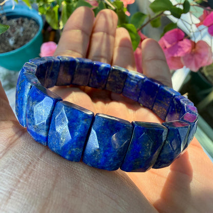 Lapis Lazuli Bracelet 15MM Rectangle Faceted – Blue Crystal for Wisdom, Truth & Protection