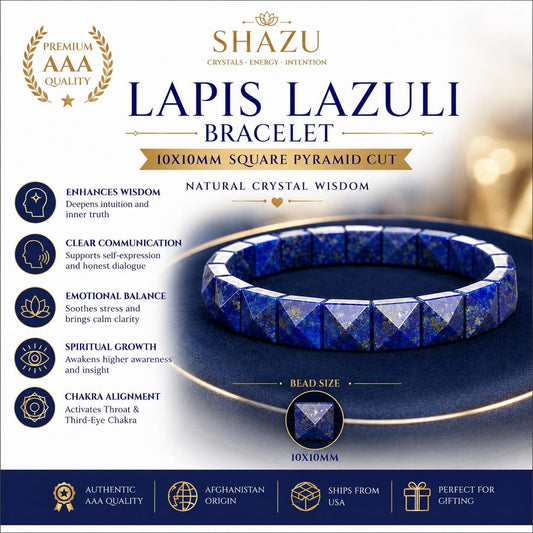 Lapis Lazuli Bracelet 12MM Square Pyramid Cut – Blue Crystal for Wisdom, Truth & Protection