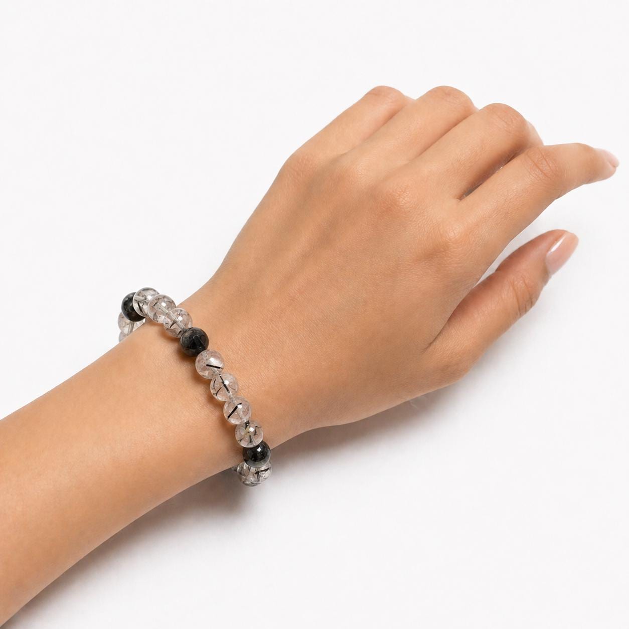 Natural Tourmalinated Quartz Bracelet Black Tourmaline Rutilated Rutile Quartz Protection Grounding Crystal Jewelry Gift
