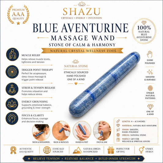 Blue Aventurine Crystal Massage Wand | Natural Stone Massager for Acupressure and Trigger Point
