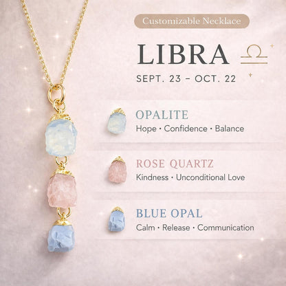 Libra Zodiac Necklace: Raw Opalite, Rose Quartz and Blue Opal
