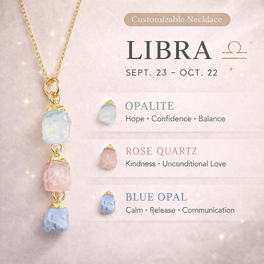 Libra Zodiac Necklace: Raw Opalite, Rose Quartz and Blue Opal
