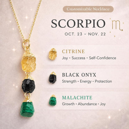 Scorpio Zodiac Necklace: Raw Citrine, Black Onyx and Malachite