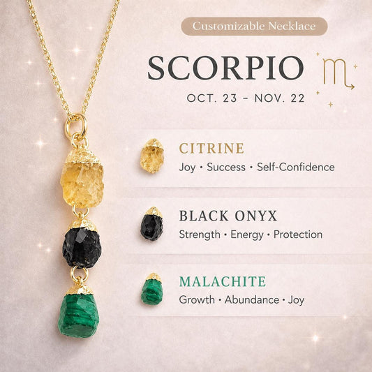Scorpio Zodiac Necklace: Raw Citrine, Black Onyx and Malachite