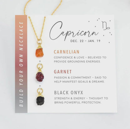 Capricorn Zodiac Necklace: Raw Carnelian, Garnet, and Black Onyx