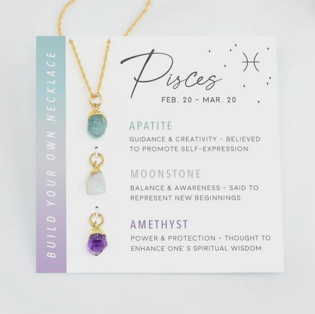 Zodiac Birthstone Necklace – 12 Astrology Signs Crystal Pendant, Personalized Star Sign Jewelry Gift for Her