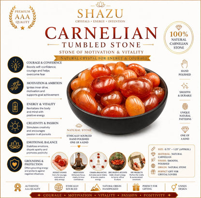 Carnelian Tumbled Stone – Natural Crystal for Motivation, Creativity, Confidence & Vitality
