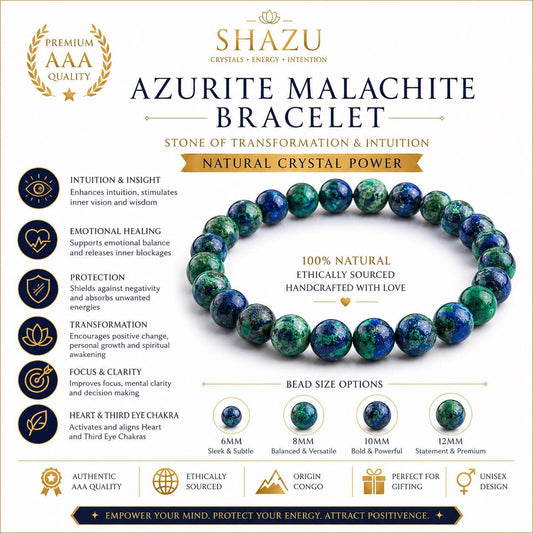 AAA Azurite Malachite Bracelet – Natural Crystal Bracelet for Intuition, Protection & Transformation