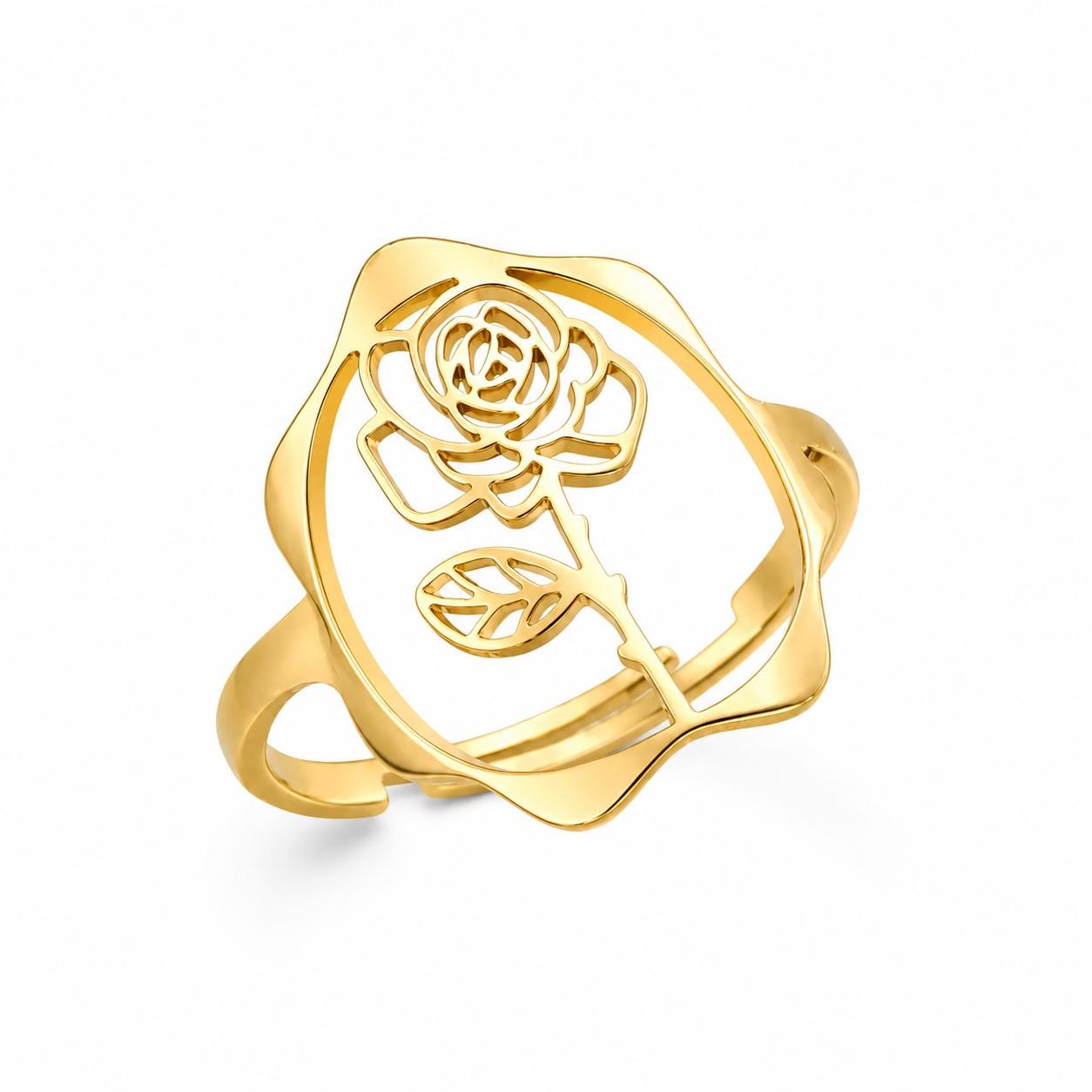 June Rose Birth Flower Ring – 18K Gold Plated Adjustable Floral Gift for Her