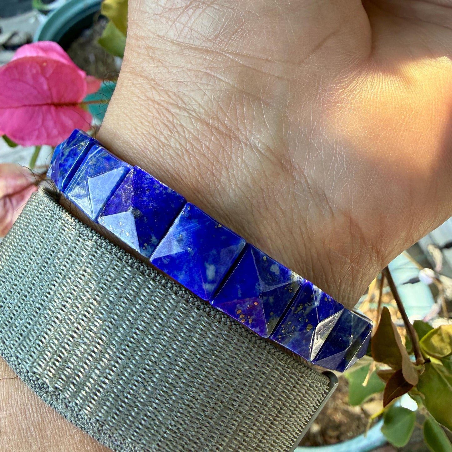 Lapis Lazuli Bracelet 12MM Square Pyramid Cut – Blue Crystal for Wisdom, Truth & Protection