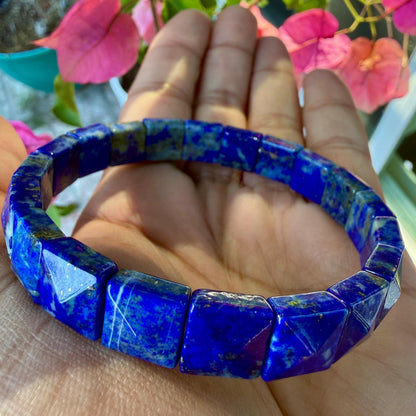 Lapis Lazuli Bracelet 12MM Square Pyramid Cut – Blue Crystal for Wisdom, Truth & Protection