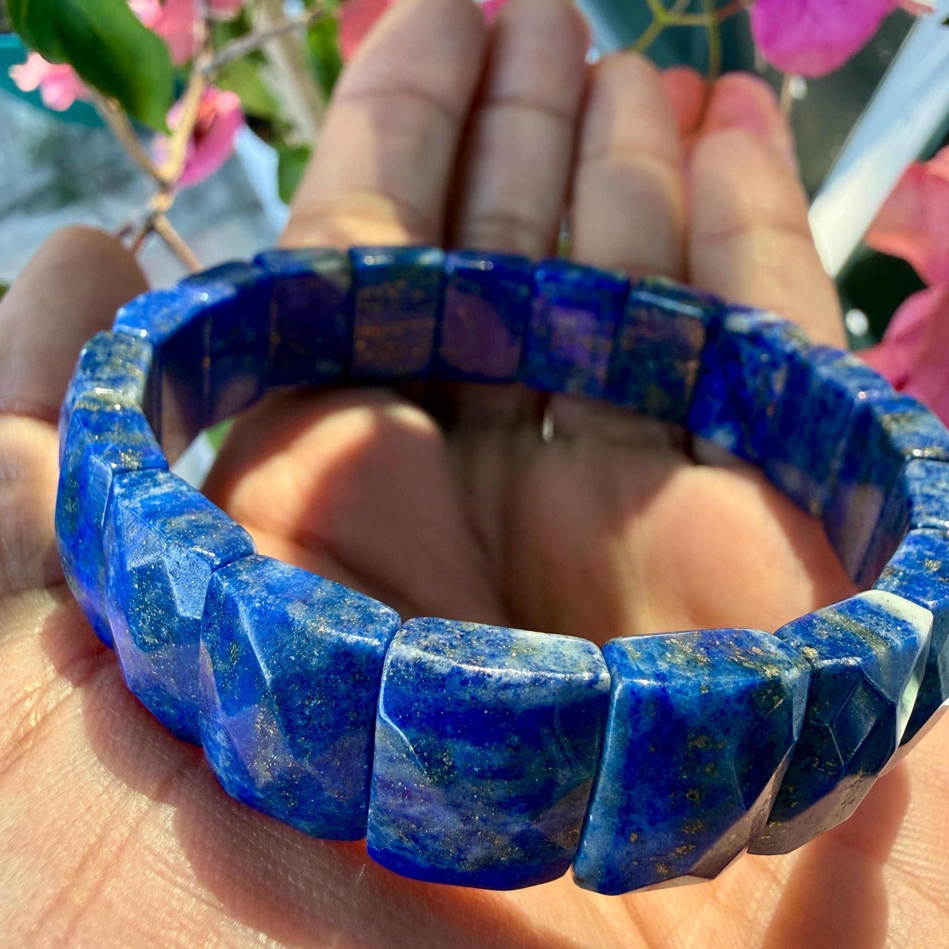 Lapis Lazuli Bracelet 15MM Rectangle Faceted – Blue Crystal for Wisdom, Truth & Protection
