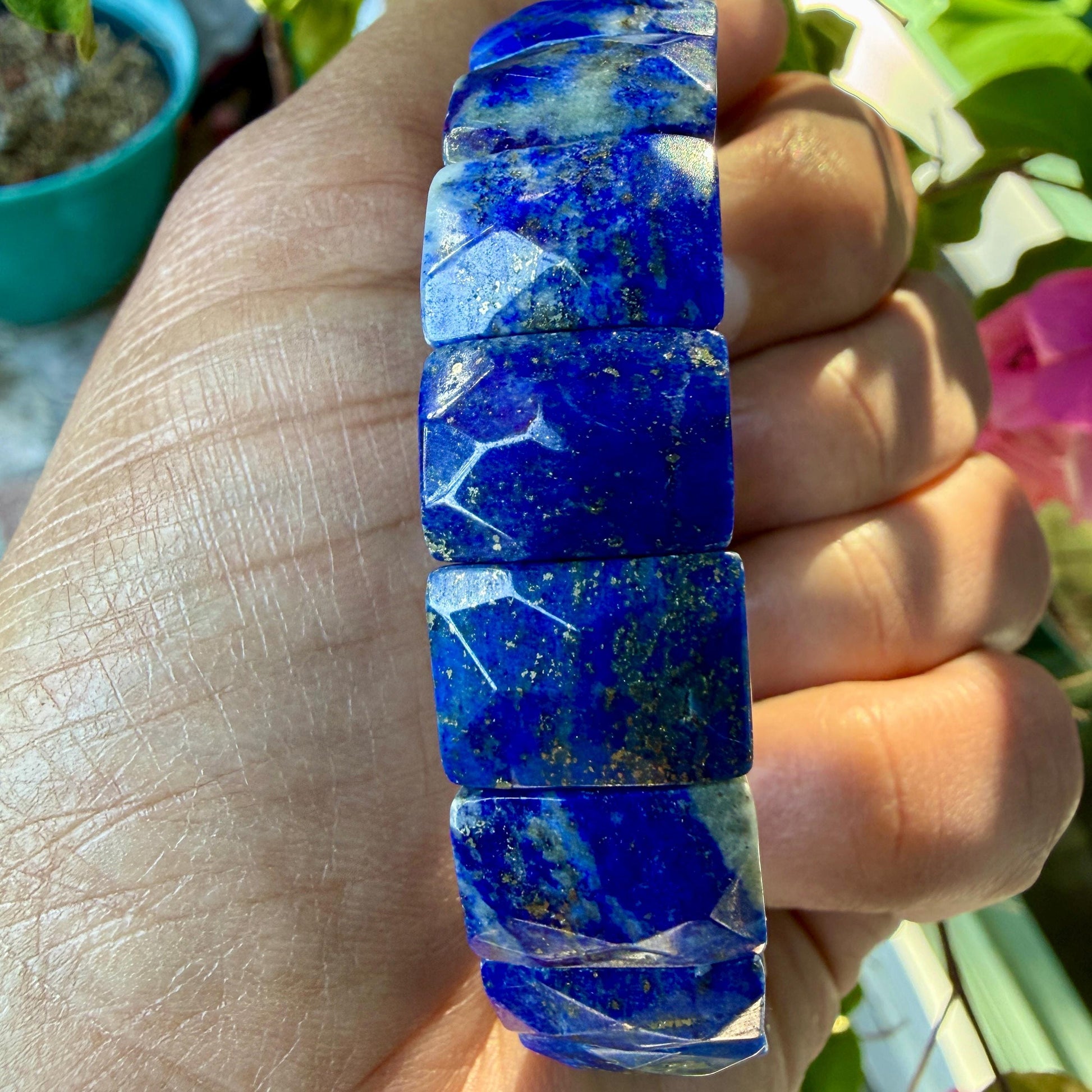 Lapis Lazuli Bracelet 15MM Rectangle Faceted – Blue Crystal for Wisdom, Truth & Protection