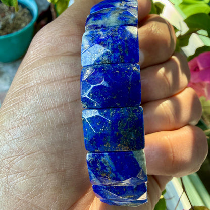 Lapis Lazuli Bracelet 15MM Rectangle Faceted – Blue Crystal for Wisdom, Truth & Protection