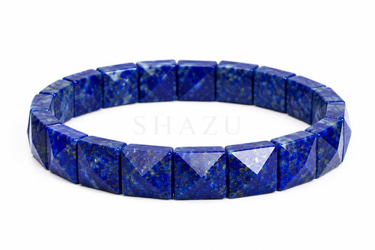 Lapis Lazuli Bracelet 12MM Square Pyramid Cut – Blue Crystal for Wisdom, Truth & Protection