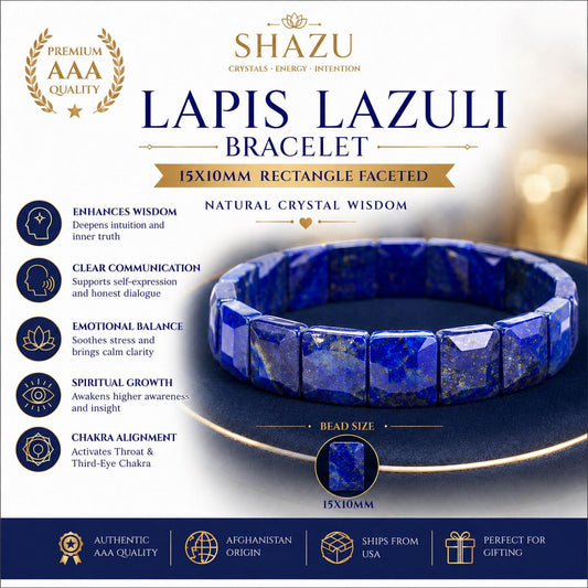 Lapis Lazuli Bracelet 15MM Rectangle Faceted – Blue Crystal for Wisdom, Truth & Protection