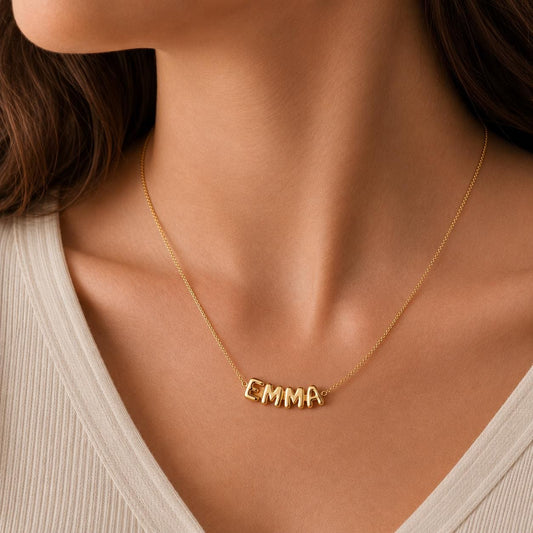 Custom Name Necklace – 18K Gold Initial Personalized Jewelry Gift for Her | Bubble Letter Necklace
