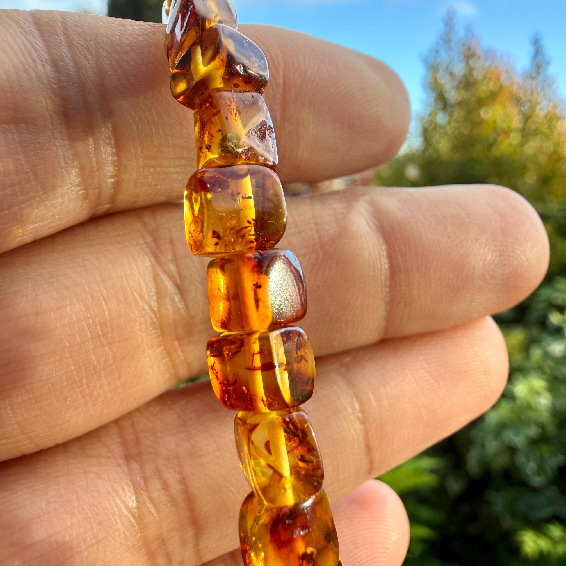 Natural Polish Amber Bracelet – Irregular Cube Nugget Beads, Baltic Amber Jewelry, Organic Gemstone Bracelet, Boho Healing Crystal Gift