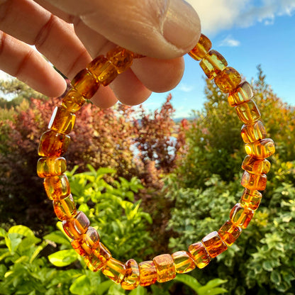 Natural Polish Amber Bracelet – Irregular Cube Nugget Beads, Baltic Amber Jewelry, Organic Gemstone Bracelet, Boho Healing Crystal Gift