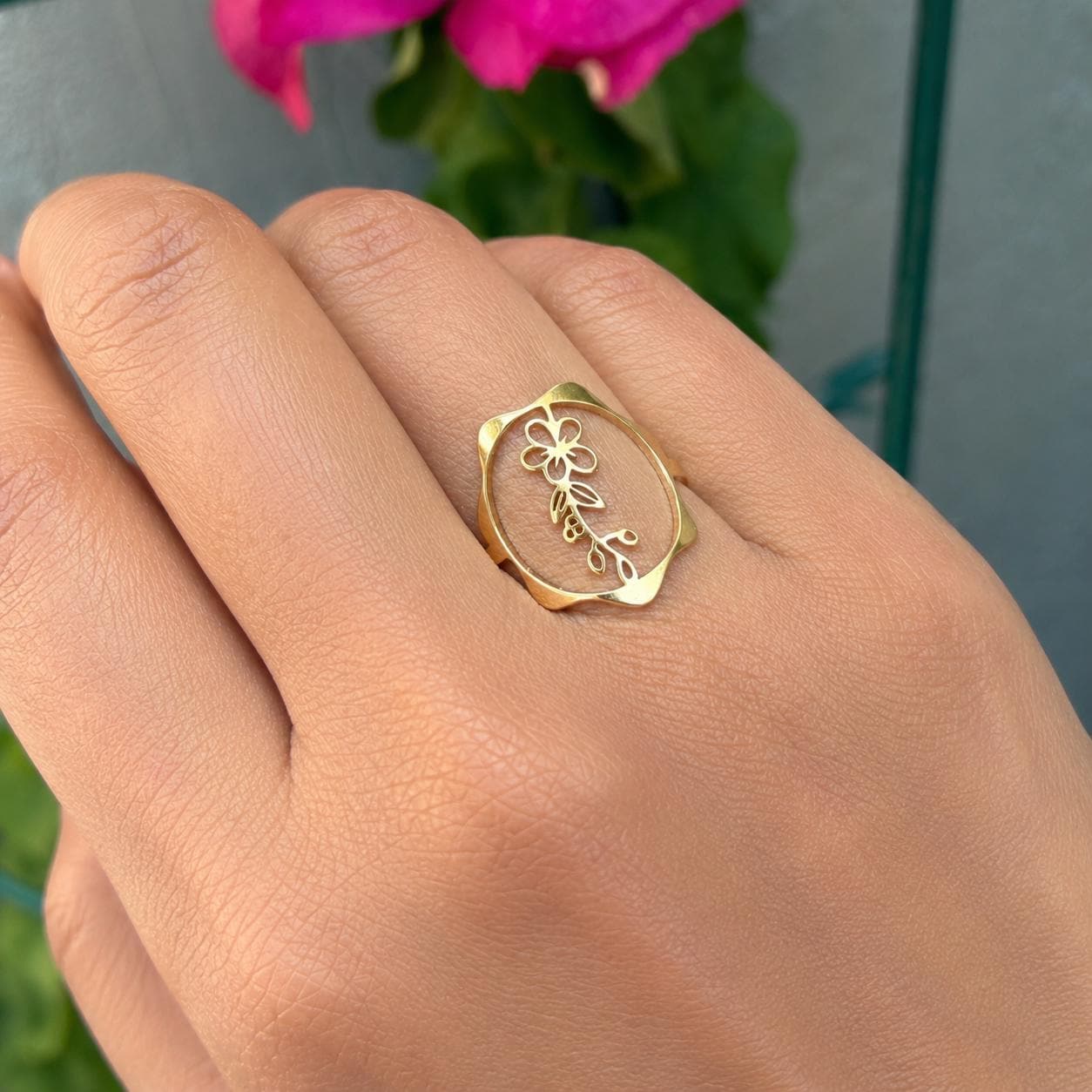 May Birth Flower Ring – Adjustable Hawthorn Flower Ring, 18K Gold Plated Floral Gift for Her