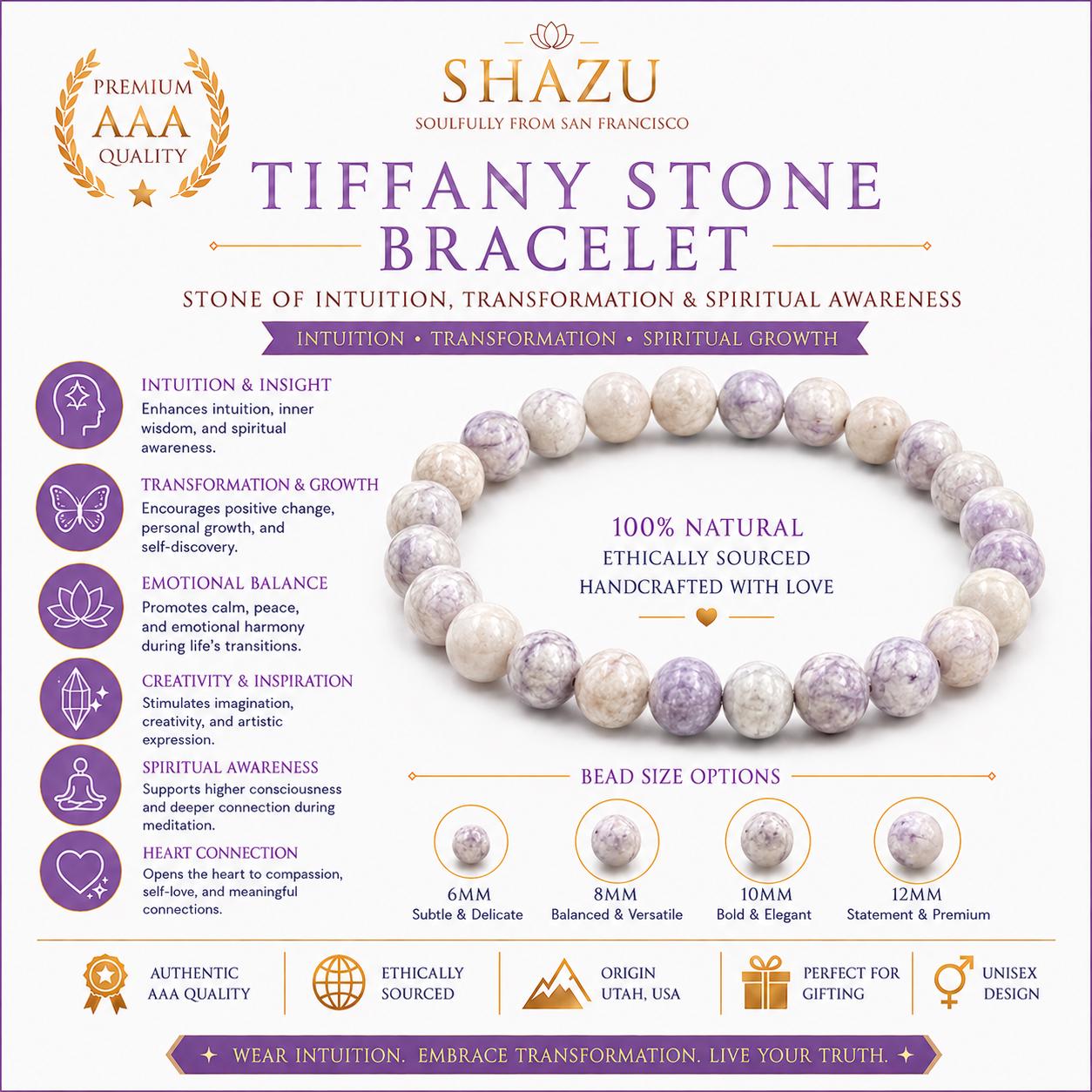 AAA Tiffany Stone Bracelet – Purple Opal Fluorite Crystal Bracelet for Intuition, Transformation & Spiritual Growth