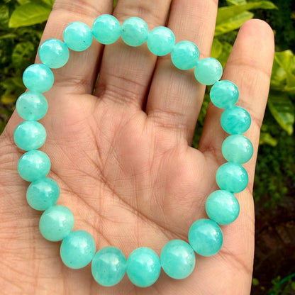 AAA Aqua Blue Peruvian Amazonite Bracelet – Natural Crystal Bracelet for Balance, Communication & Positive Energy