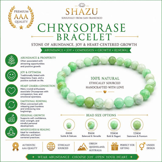 AAA Chrysoprase Bracelet – Natural Crystal Bracelet for Abundance, Joy & Heart Chakra Growth