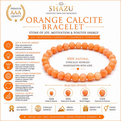 AAA Orange Calcite Bracelet – Natural Crystal Bracelet for Joy, Motivation & Positive Energy