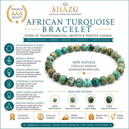 AAA African Turquoise Bead Bracelet – Natural South African Jasper Bracelet for Transformation, Growth & Positive Change