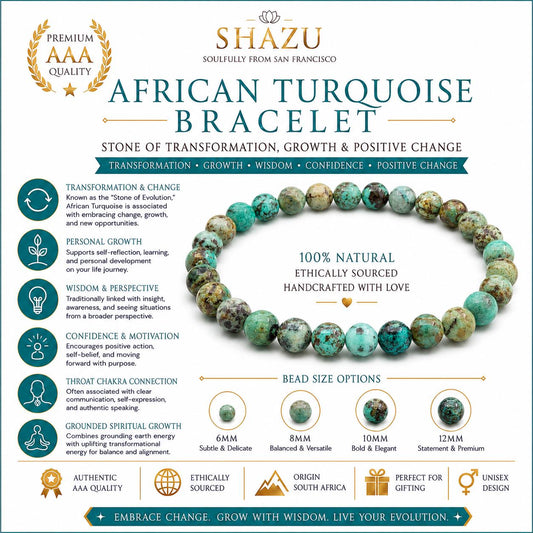AAA African Turquoise Bead Bracelet – Natural South African Jasper Bracelet for Transformation, Growth & Positive Change