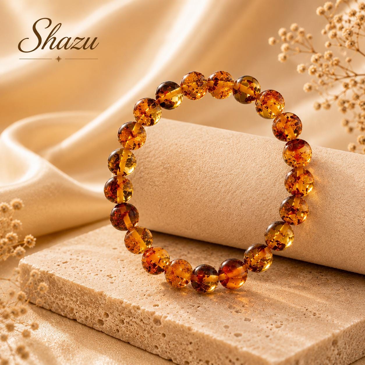 Authentic Baltic Amber Bracelet - Flower Amber Jewelry Gift for Her